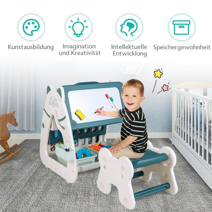 3-in-1 Kids Easel with Stool, Double-Sided Board, Storage