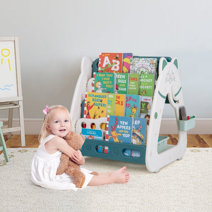 3-in-1 Kids Easel with Stool, Double-Sided Board, Storage