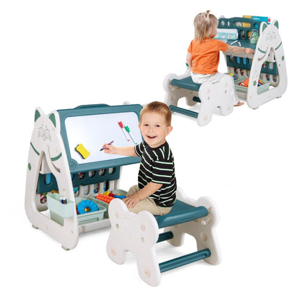 3-in-1 Kids Easel with Stool, Double-Sided Board, Storage