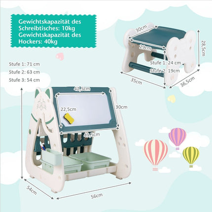 3-in-1 Kids Easel with Stool, Double-Sided Board, Storage