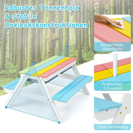 3-in-1 Kinder Outdoor-Spieltisch mit Sonnenschirm