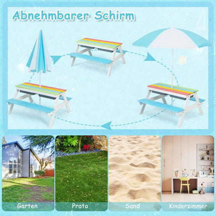 3-in-1 Kinder Outdoor-Spieltisch mit Sonnenschirm