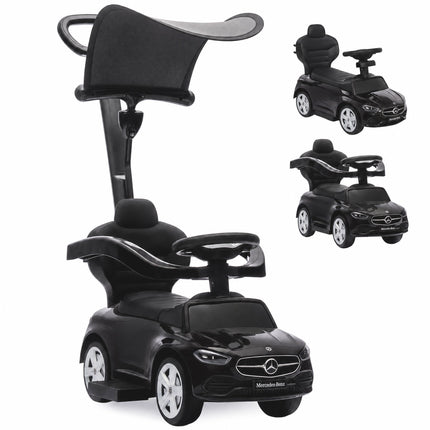 3-in-1 Kids Ride-On Car with Handle, Black, Mercedes Design