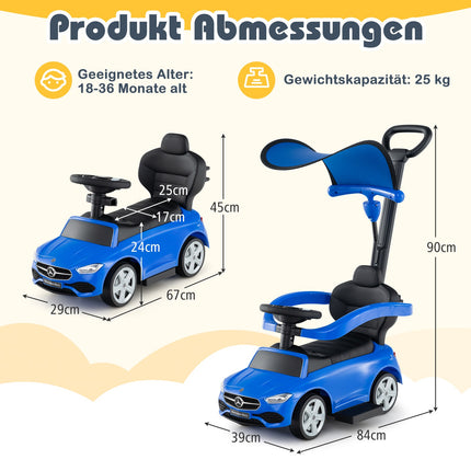 3-in-1 Kids Ride-On Car with Push Handle – Blue