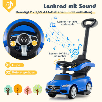 3-in-1 Kids Ride-On Car with Push Handle – Blue