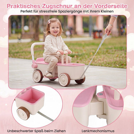 3-in-1 Kids Ride-On Car with Storage Basket – Pink
