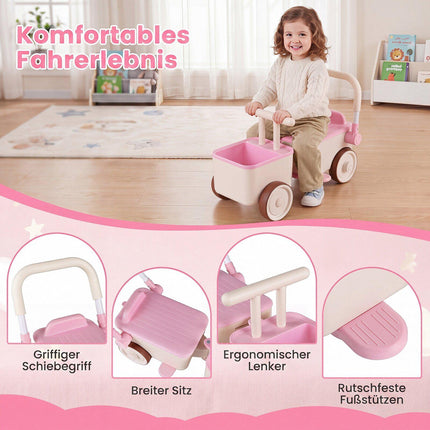 3-in-1 Kids Ride-On Car with Storage Basket – Pink