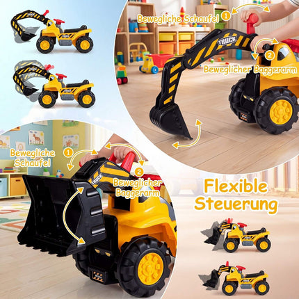 3-in-1 Kids Ride-On Excavator Bulldozer with Sound & Helmet