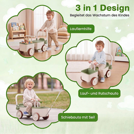3-in-1 Kids Ride-On Push Car with Storage Basket, Green