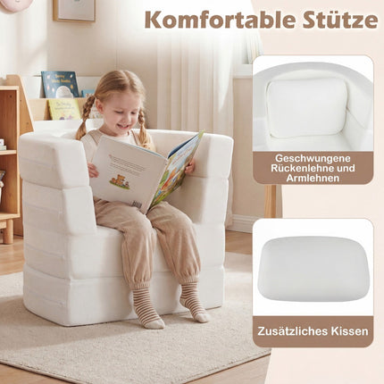 3-in-1 Kids Sofa Bed with Soft Foam & Pillow, Beige