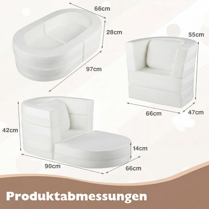 3-in-1 Kids Sofa Bed with Soft Foam & Pillow, Beige