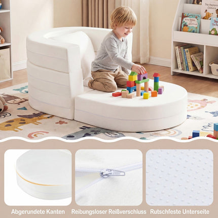 3-in-1 Kids Sofa Bed with Soft Foam & Pillow, Beige