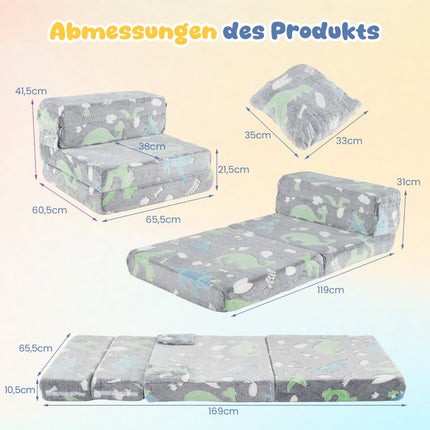 3-in-1 Kindersofa, nachleuchtend, waschbare Bezüge