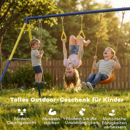3-in-1 Kids Swing Set, Steel Frame, 150 kg Capacity