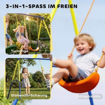 3-in-1 Kids Swing Set, Steel Frame, 150 kg Capacity