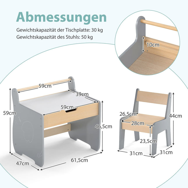 3-in-1 Kindertisch-Set mit wendbarer Tischplatte & Aufbewahrungsfach