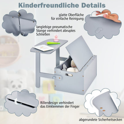 3-in-1 Kindertisch-Set mit Aufbewahrung, Holz, Grau