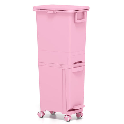 3-in-1 Kitchen Trash Bin, Pink, 2 Compartments, Foot Pedal