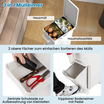 3-in-1 Kitchen Trash Can with Tilt Bin and Wheels