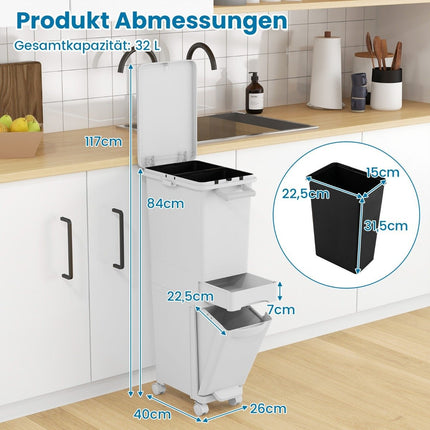 3-in-1 Kitchen Trash Can with Tilt Bin and Wheels