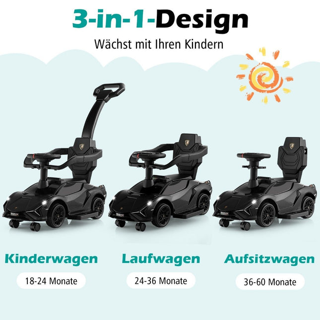 3-in-1 Lamborghini Rutschauto Rutschauto mit Scheinwerfern &amp; Musik &amp; schwarzem Stauraum