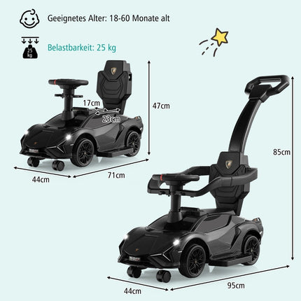 3-in-1 Lamborghini Rutschauto Rutschauto mit Scheinwerfern &amp; Musik &amp; schwarzem Stauraum