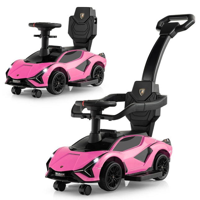 3-in-1 Lamborghini Rutschauto mit Scheinwerfern &amp; Musik &amp; rosa Stauraum