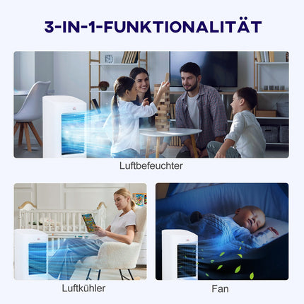 Climatiseur mobile 3 en 1 avec humidification et refroidissement par eau, climatiseur oscillant automatique de 7 L avec minuterie de 7,5 h, refroidisseur d'air à 3 vitesses de 65 W avec télécommande, pour 20 ㎡ Blanc |