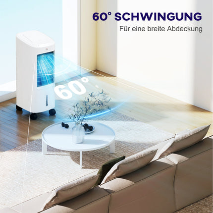 Climatiseur mobile 3 en 1 avec humidification et refroidissement par eau, climatiseur oscillant automatique de 7 L avec minuterie de 7,5 h, refroidisseur d'air à 3 vitesses de 65 W avec télécommande, pour 20 ㎡ Blanc |