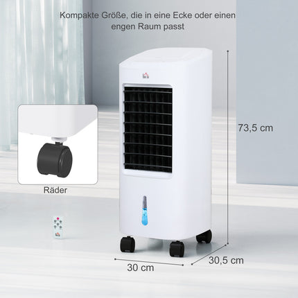 Climatiseur mobile 3 en 1 avec humidification et refroidissement par eau, climatiseur oscillant automatique de 7 L avec minuterie de 7,5 h, refroidisseur d'air à 3 vitesses de 65 W avec télécommande, pour 20 ㎡ Blanc |