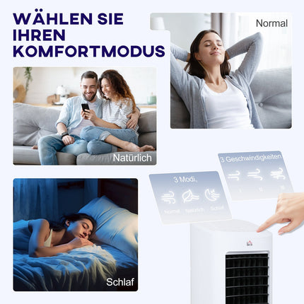 Climatiseur mobile 3 en 1 avec humidification et refroidissement par eau, climatiseur oscillant automatique de 7 L avec minuterie de 7,5 h, refroidisseur d'air à 3 vitesses de 65 W avec télécommande, pour 20 ㎡ Blanc |