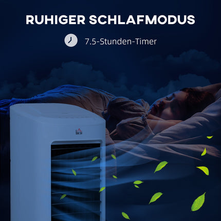 Climatiseur mobile 3 en 1 avec humidification et refroidissement par eau, climatiseur oscillant automatique de 7 L avec minuterie de 7,5 h, refroidisseur d'air à 3 vitesses de 65 W avec télécommande, pour 20 ㎡ Blanc |