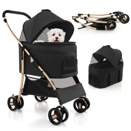 3-in-1-Haustierwagen, faltbar, bis 15 kg, Schwarz
