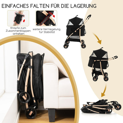 3-in-1-Haustierwagen, faltbar, bis 15 kg, Schwarz