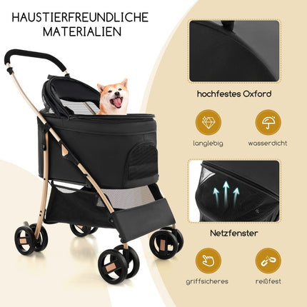 3-in-1-Haustierwagen, faltbar, bis 15 kg, Schwarz