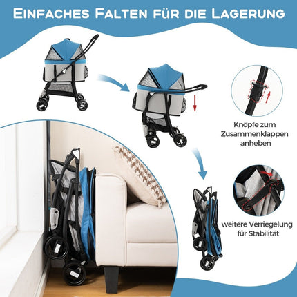3-in-1-Haustierwagen, faltbar, bis 15kg, blau