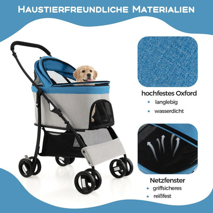 3-in-1-Haustierwagen, faltbar, bis 15kg, blau