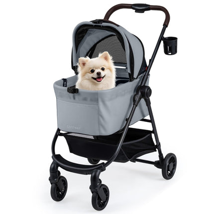 3-in-1-Haustierwagen mit abnehmbarer Transportbox, Grau