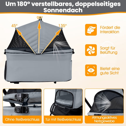 3-in-1-Haustierwagen mit abnehmbarer Transportbox, Grau