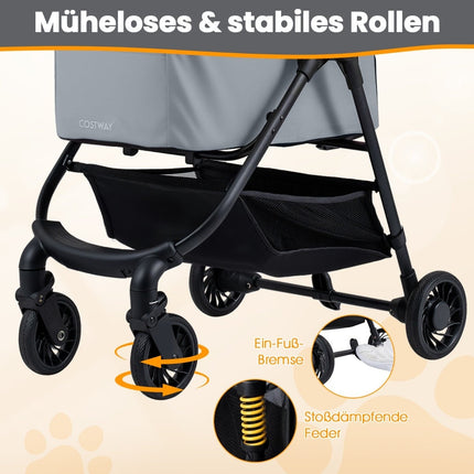 3-in-1-Haustierwagen mit abnehmbarer Transportbox, Grau