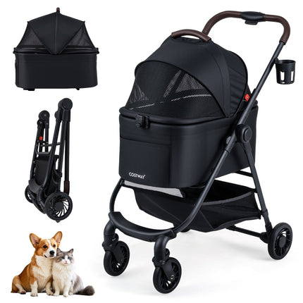 3-in-1-Haustierwagen mit abnehmbarer Transportbox und verstellbarem Verdeck