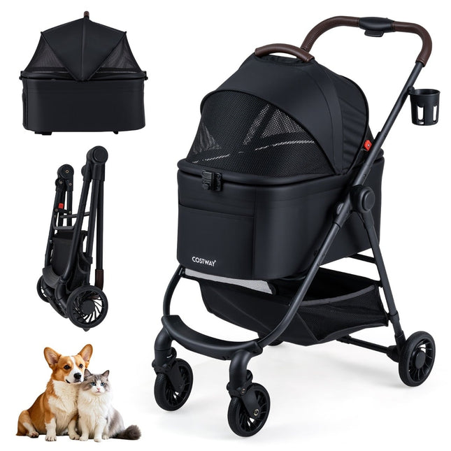 3-in-1-Haustierwagen mit abnehmbarer Transportbox und verstellbarem Verdeck