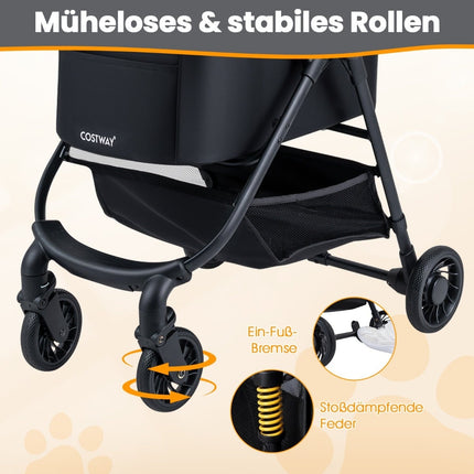 3-in-1-Haustierwagen mit abnehmbarer Transportbox und verstellbarem Verdeck