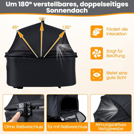 3-in-1-Haustierwagen mit abnehmbarer Transportbox und verstellbarem Verdeck