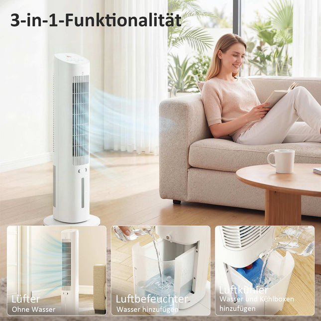3-in-1 tragbarer Luftkühler, 3L Tank, 3 Geschwindigkeiten, Weiß