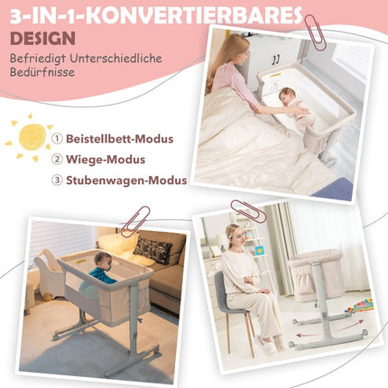 3-in-1 tragbares Babybett mit verstellbarer Höhe und Netz