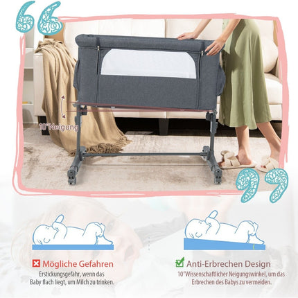 3-in-1 tragbares Babybett mit verstellbarer Höhe und Netzstoff