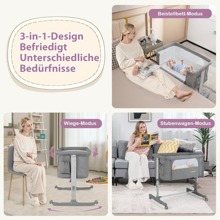 3-in-1 Tragbares Babybett mit verstellbarer Höhe und Netzstoff
