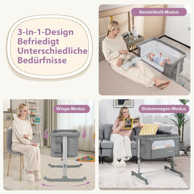 3-in-1 Tragbares Babybett mit verstellbarer Höhe und Netzstoff