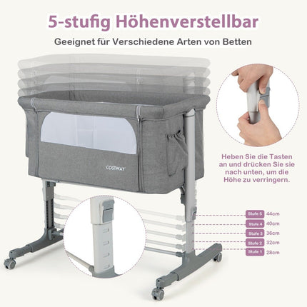 3-in-1 Tragbares Babybett mit verstellbarer Höhe und Netzstoff